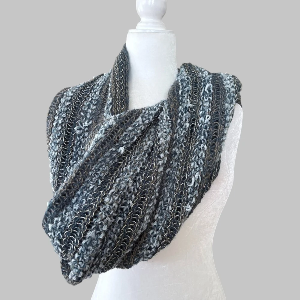 Blue Gold Stripe Chunky Knit Infinity Scarf